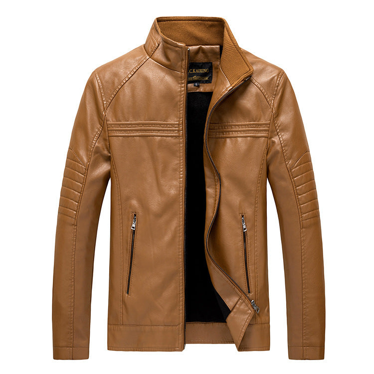 Herren Slim-Fit Kunstleder-Motojacke mit Stehkragen und gesteppter Ärmelpasse Echoarchiv