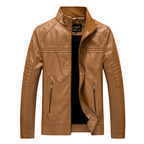 Herren Slim-Fit Kunstleder-Motojacke mit Stehkragen und gesteppter Ärmelpasse Echoarchiv