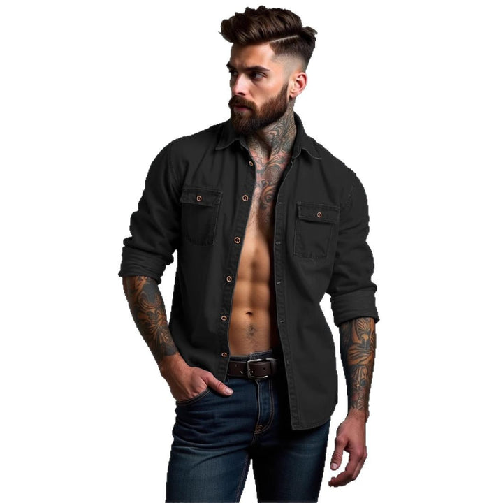 Herren lässige Denim-Hemdjacke mit zwei aufgesetzten Taschen Echoarchiv