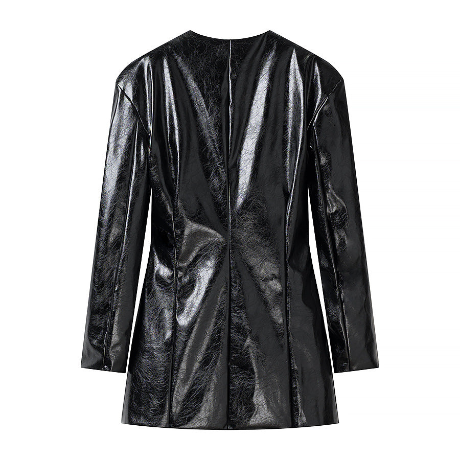 Damen Kurzer Lacklederimitat-Rock mit gerader Silhouette und Mittelnaht Echo Archiv
