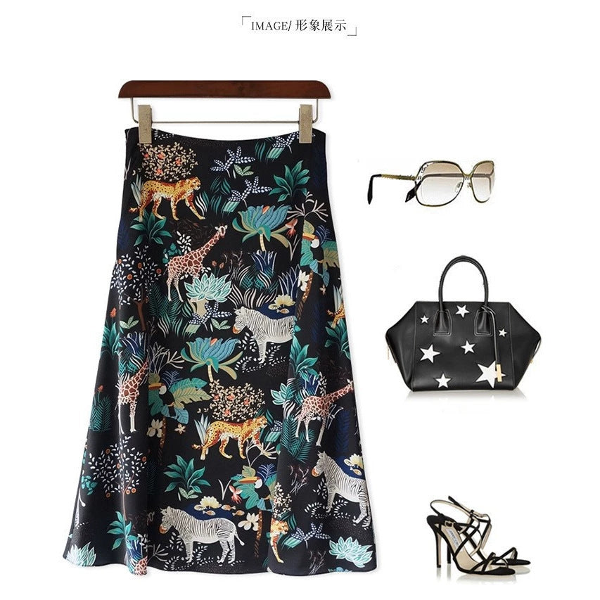 Damen Midi-Rock mit floralem Tierdruck Echoarchiv