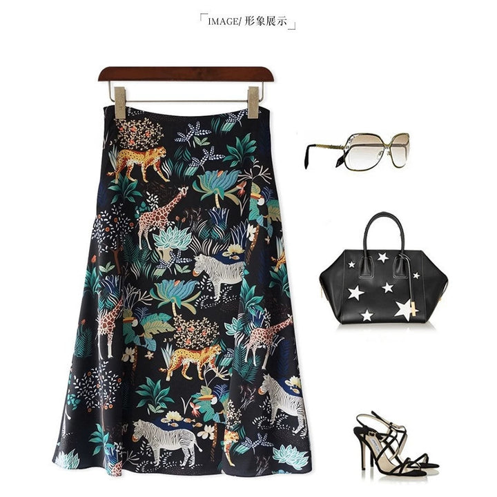 Damen Midi-Rock mit floralem Tierdruck Echoarchiv