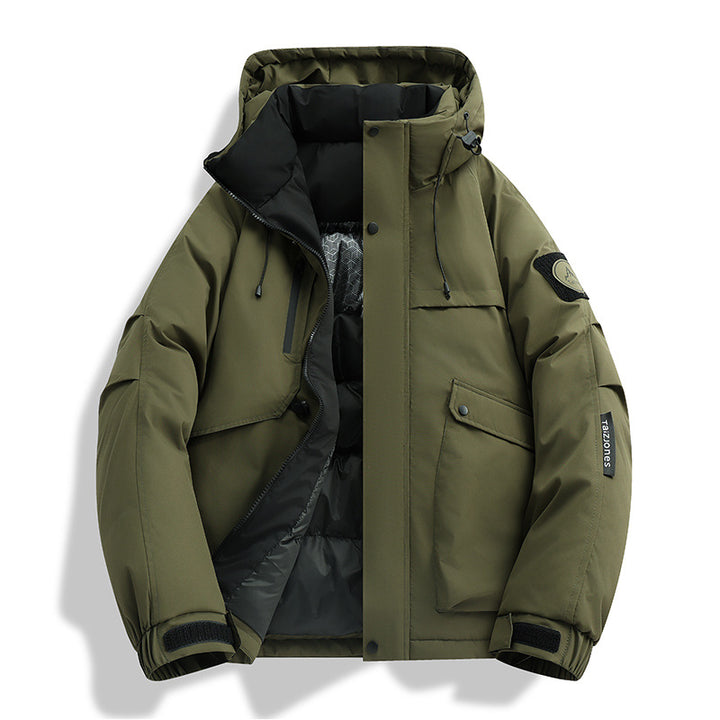 Herren gepolsterte Kapuzenwinterjacke mit winddichtem Außenmaterial, gestepptem thermischem Innenfutter und multifunktionalen Taschen – Marzano