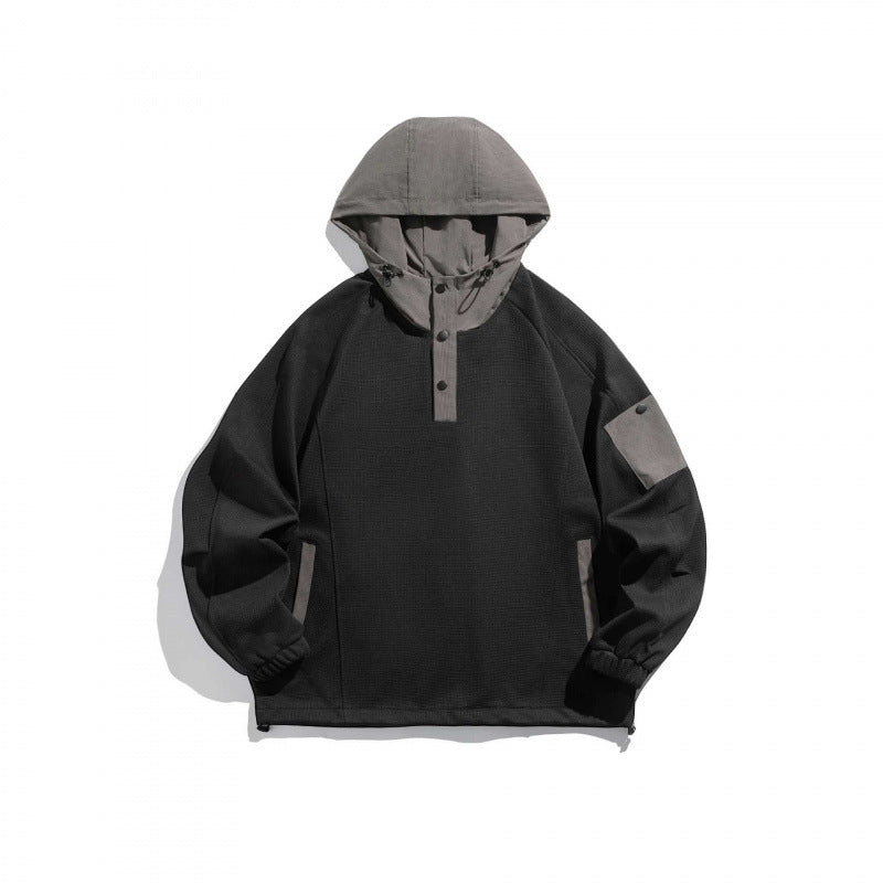 Unisex Technischer Kapuzenpullover im Oversize‑Cut mit Henley‑Knopfleiste, Patchtasche und tunnelzug Echo Archiv