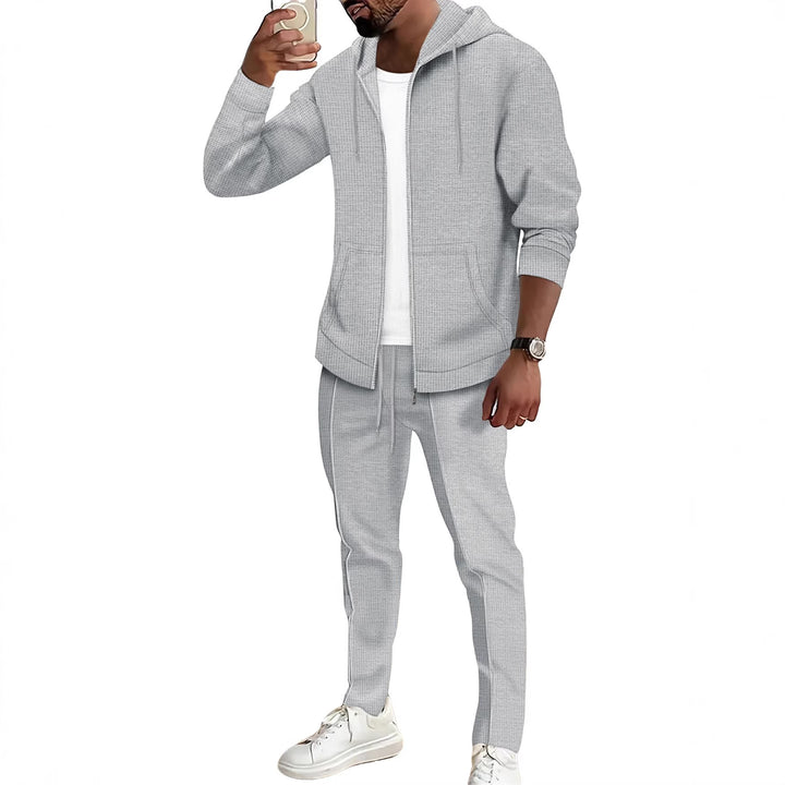 Herren nan Waffelstruktur-Jogginganzug mit Kapuzen-Zipjacke und konisch geschnittener Jogginghose Echo Archiv