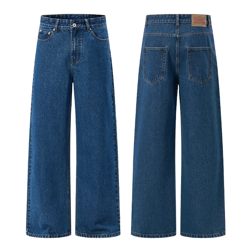 Herren Extraweite hochgeschnittene Denimhose mit ultralangem Saum und geradem Bein Echo Archiv