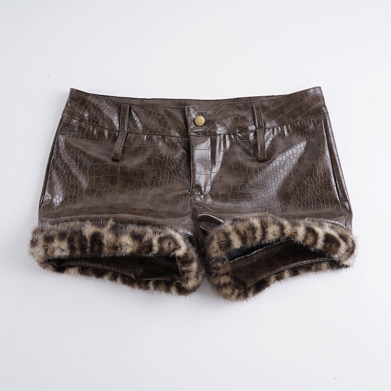Damen Leder-Shorts mit Leopardenbesatz Echo Archiv