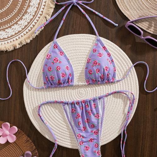 Damen Triangel-Bikini mit floralem Druck und verspielten Rüschen Echo Archiv