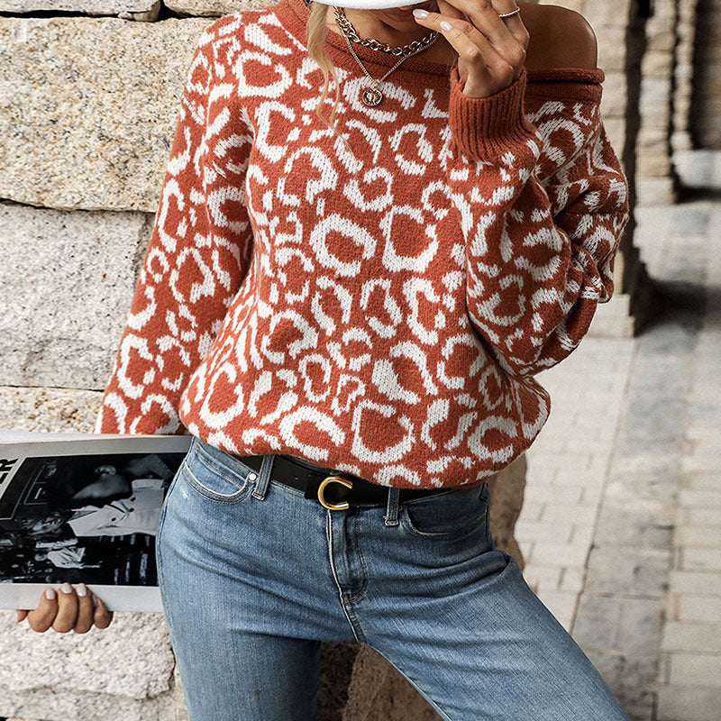 Damen Oversize-Feinstrickpullover mit Off-Shoulder und Animal-Jacquard Echoarchiv