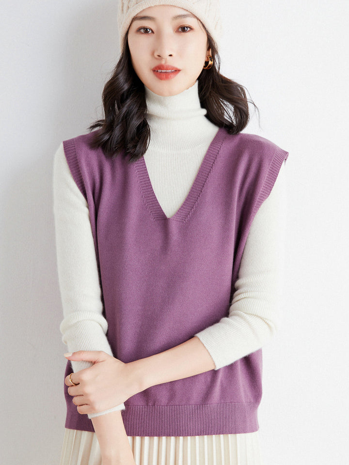 Damen Oversize V-Ausschnitt Feinstrickweste mit Rippenbund Echoarchiv