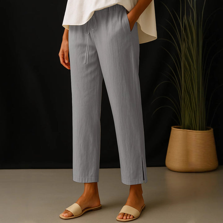 Damen Casual-Chino Leinenoptik Culotte mit elastischem Tunnelzugbund und Eingrifftaschen – Avélisse