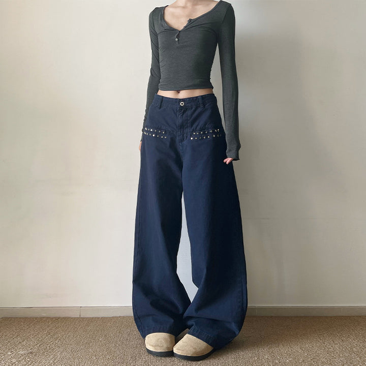 Damen Extraweite Baggy-Hose mit Nietverzierung und Utility-Details Echo Archiv