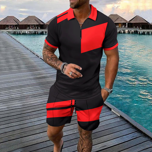 Herren Sportliches Kurzarm-Set mit modernem Reißverschluss und strukturiertem Design Echoarchiv