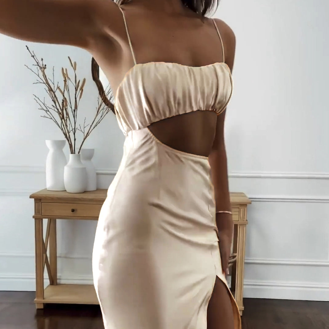Damen Elegantes Cut-Out Kleid mit schmalen Spaghetti-Trägern und drapiertem Oberteil Echo Archiv