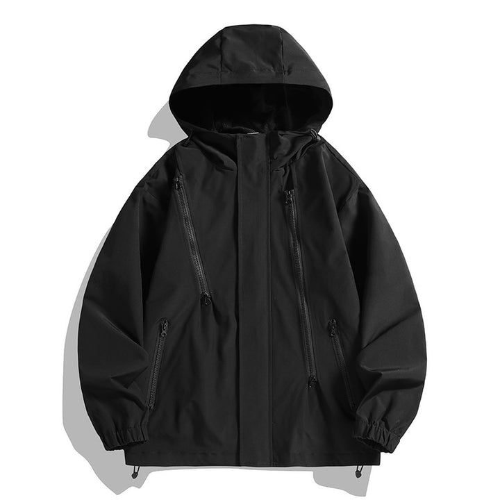Herren wasserabweisende Kapuzenjacke mit diagonalen Reißverschlüssen und verstellbarem Saum – Taviero