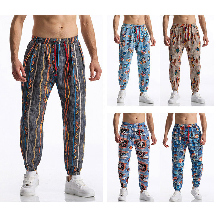 Herren Gemusterte Jogginghose im tapered Schnitt mit elastischem Bund und Tunnelzug Echo Archiv