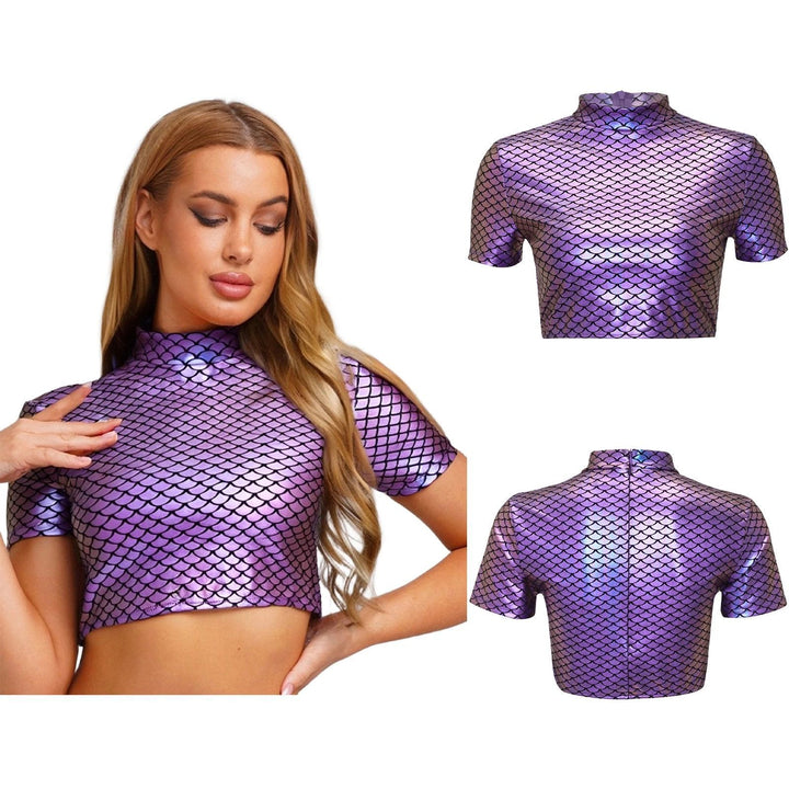 Damen Glitzerndes Cropped Shirt mit schimmerndem Fischschuppen-Muster Echo Archiv