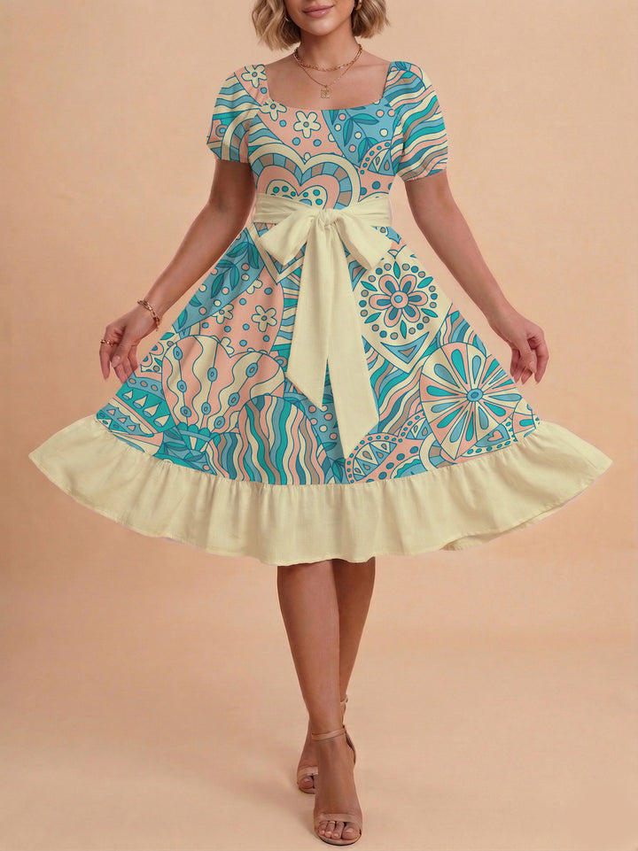 Damen elegantes Maxikleid mit floralem Design und Taillengürtel Echo Archiv