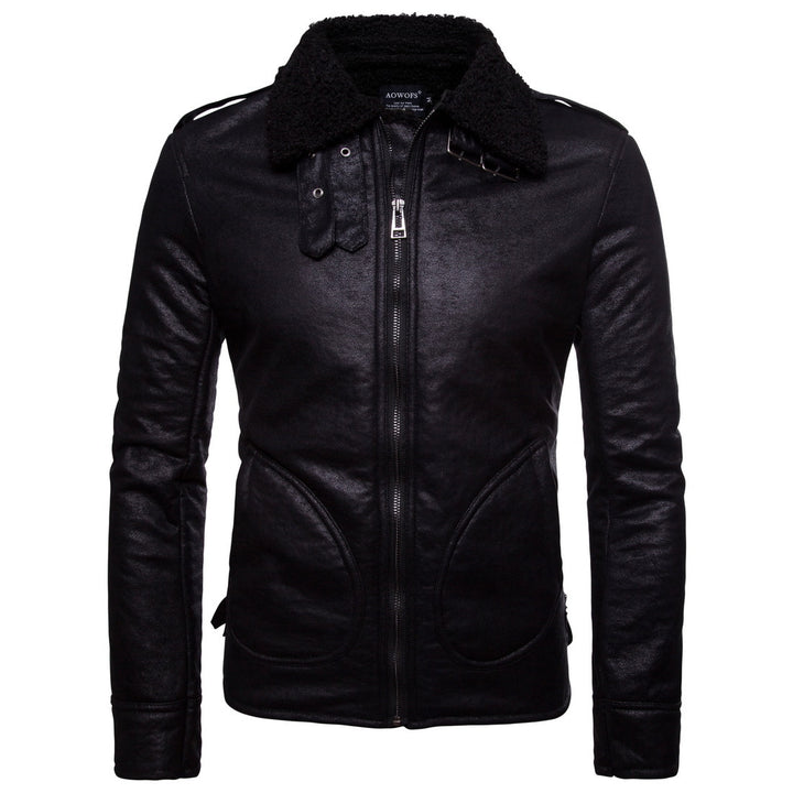Herren Bikerjacke aus hochwertigem Kunstleder mit weichem Fleecekragen Echoarchiv