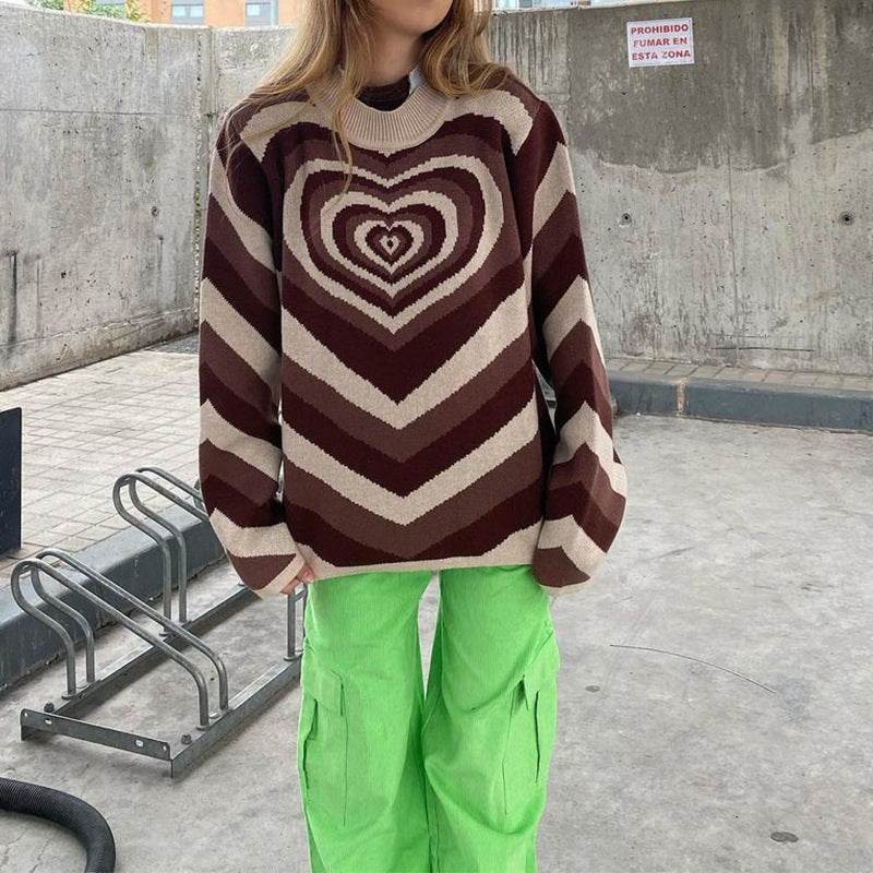 Damen nan oversized Strickpullover mit Herz-Intarsie und Chevron-Muster Echo Archiv