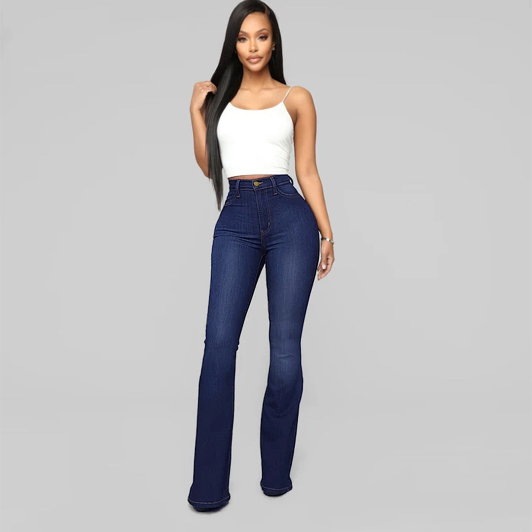 Damen Hochgeschnittene Flared-Jeans aus Stretch-Denim mit taillenformendem Schnitt Echo Archiv