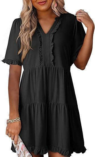 Damen nan leichtes Swingkleid mit V-Ausschnitt, gestufter Rockpartie und zarten Volants Echo Archiv