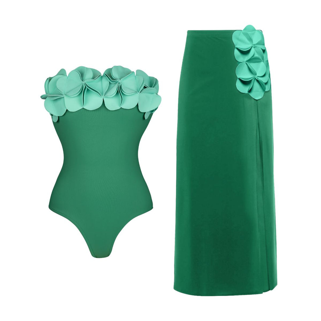 Damen Schwimmanzug mit floralem Oberteil und eleganter Maxi-Rock Echo Archiv