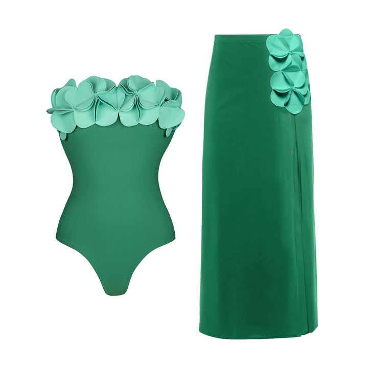 Damen Schwimmanzug mit floralem Oberteil und eleganter Maxi-Rock Echo Archiv