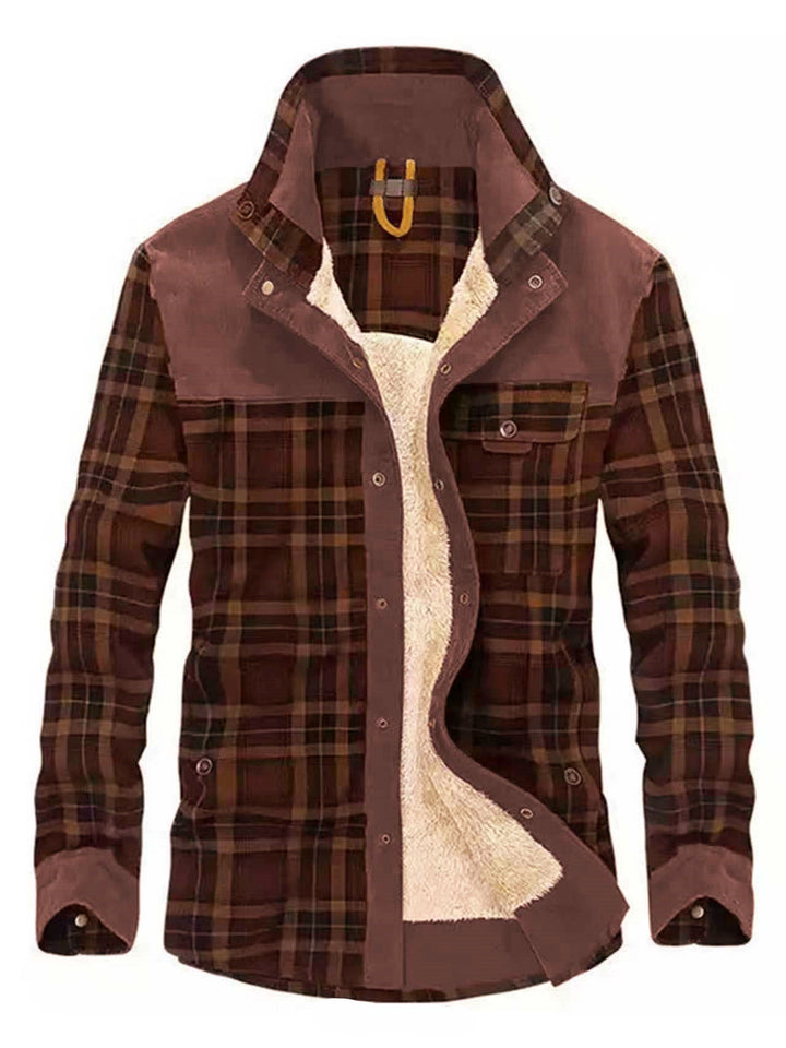 Herren Karo-Hemdjacke mit Teddyfutter und Wildlederimitat-Besatz Echoarchiv