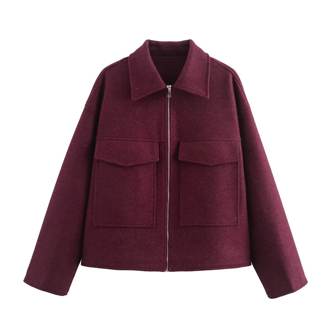Damen Cropped-Hemdjacke aus Bouclé mit Boxy-Schnitt und Fronttaschen Echoarchiv