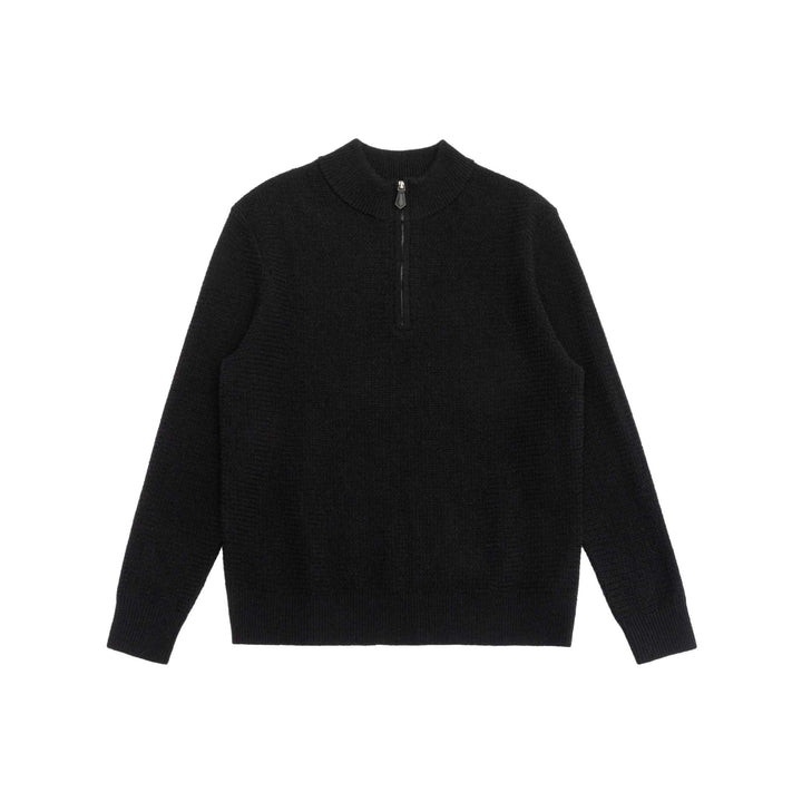 Unisex Feinstruktur-Halbzip-Pullover mit kurzem Reißverschluss und gerippten Bündchen Echoarchiv