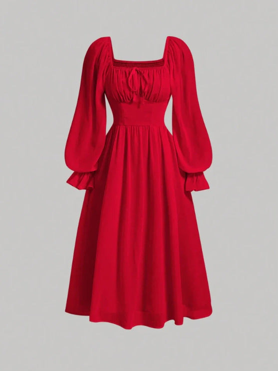 Damen Elegantes Midikleid mit Puffärmeln Echo Archiv