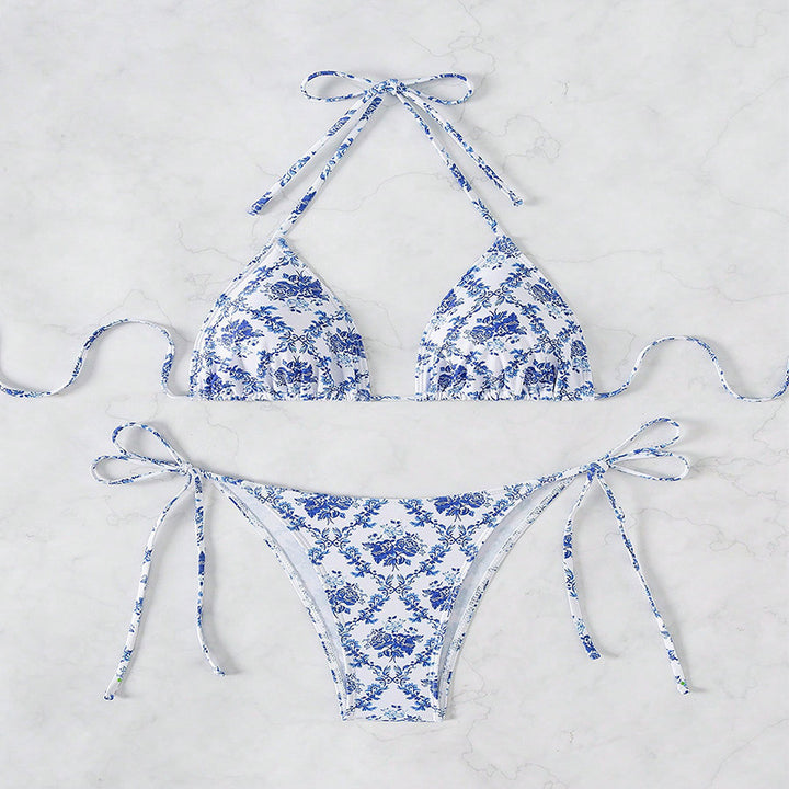 Damen Triangel-Bikini mit aufregenden Bindebändern und floralen Akzenten Echo Archiv