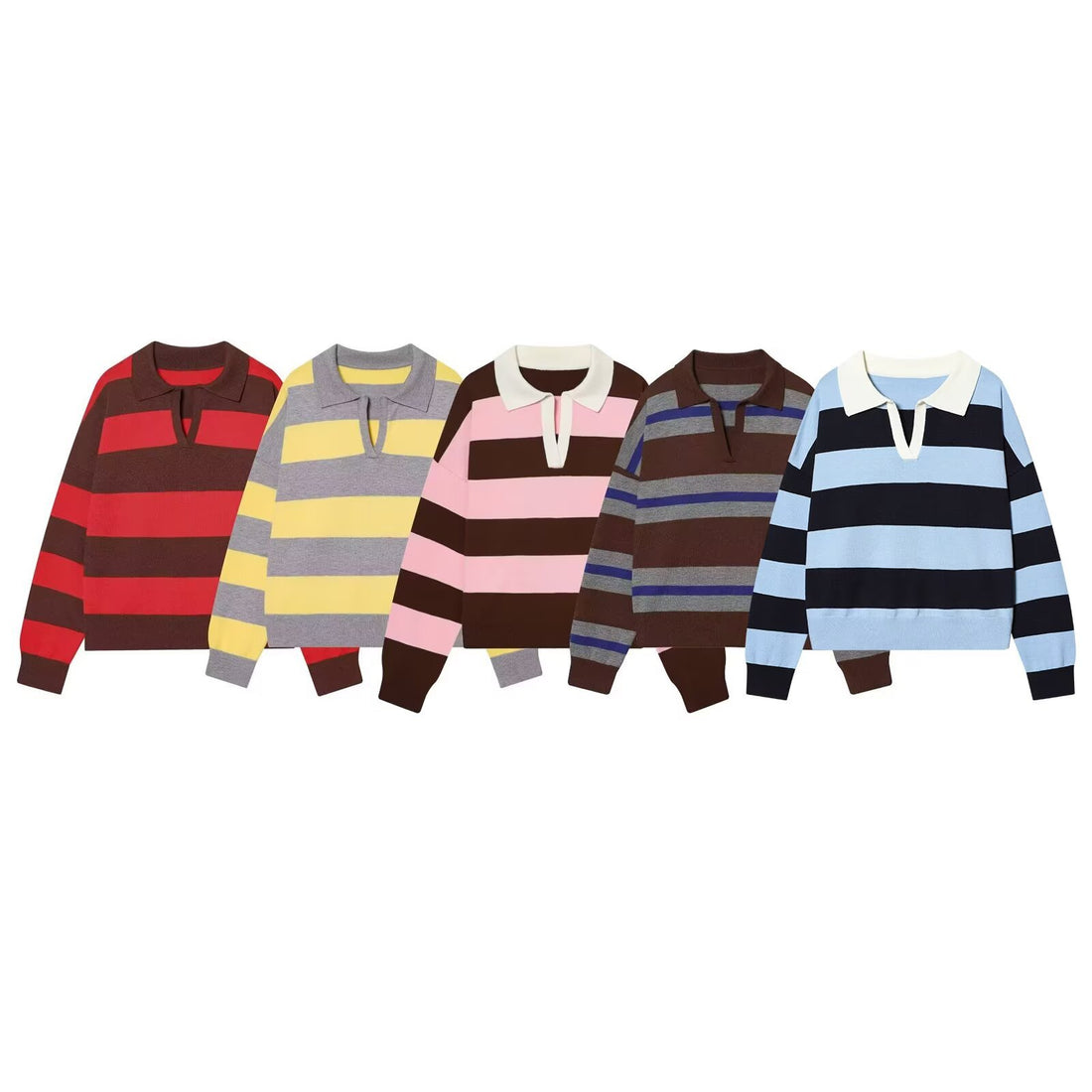 Damen Oversize Cropped Rugby-Pullover mit Polokragen und V‑Ausschnitt Echoarchiv