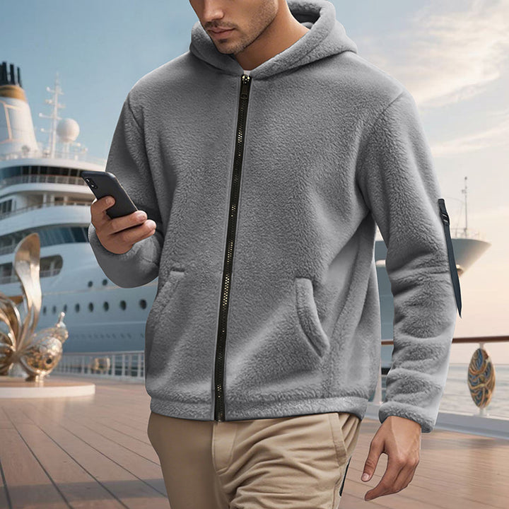 Herren Fleecejacke mit Kapuze und praktischen Reißverschlusstaschen Echoarchiv