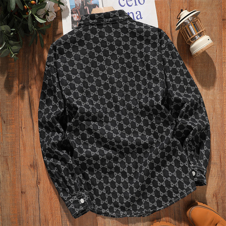Herren modische Overshirtjacke aus hochwertigem Denim mit einzigartigem Muster Echoarchiv