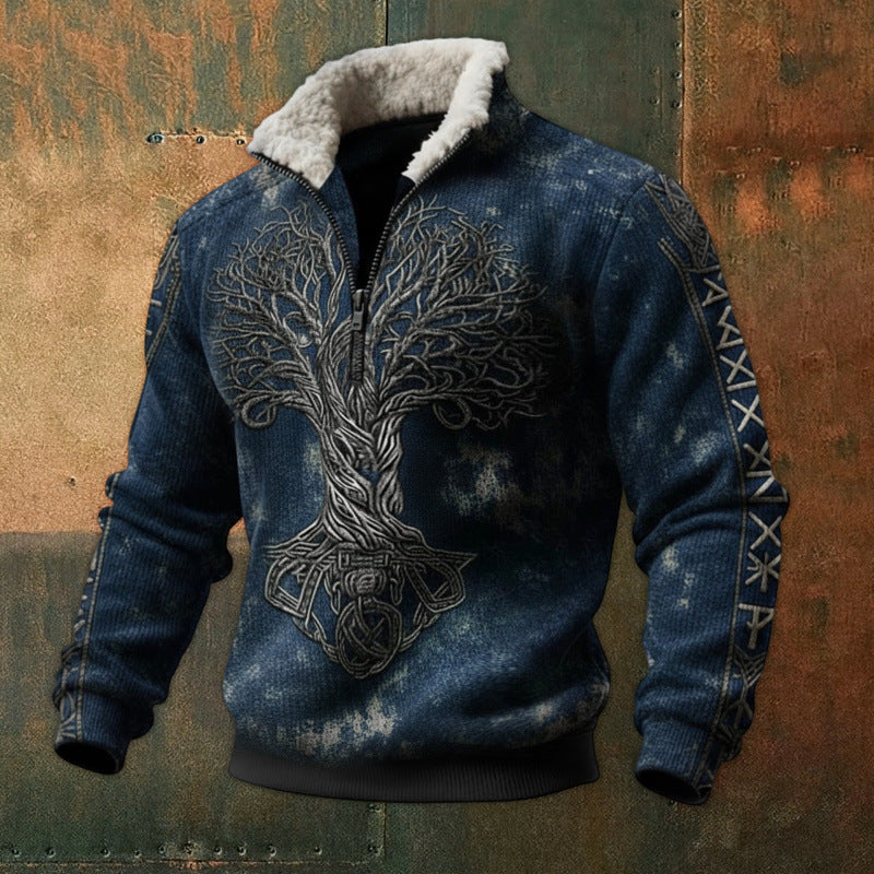 Herren Urbaner Fleece Pullover mit Baum-Motiv Echoarchiv