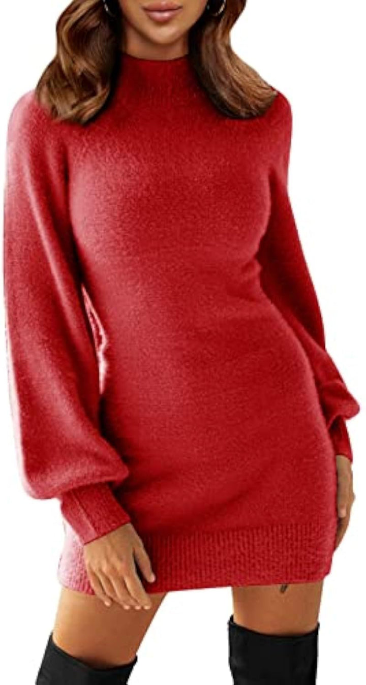 Damen Tailliertes Teddy-Strick-Minikleid mit Stehkragen und Ballonärmeln – Élara