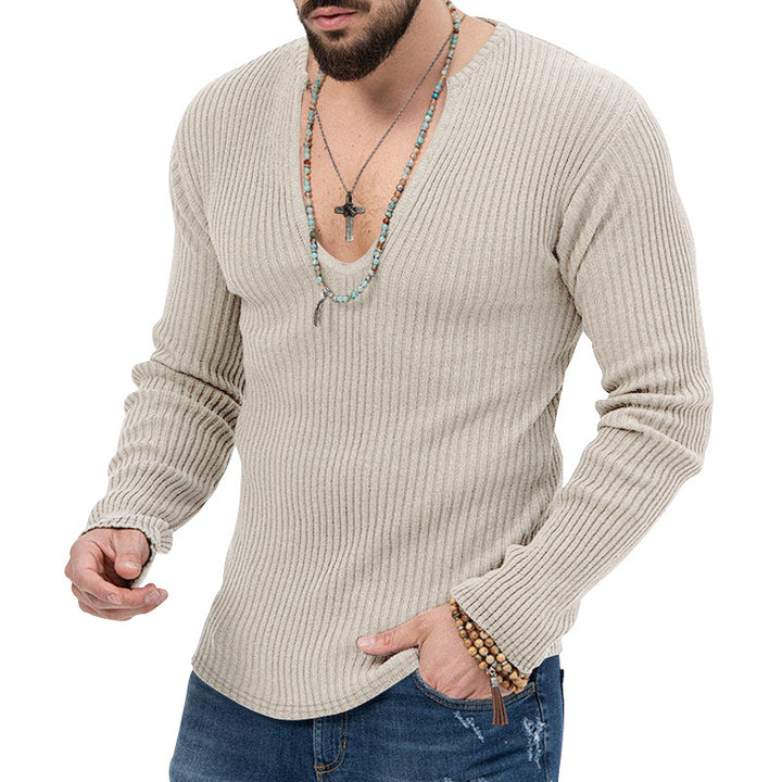 Herren V-Ausschnitt-Ripp-Pullover mit strukturiertem Design Echoarchiv