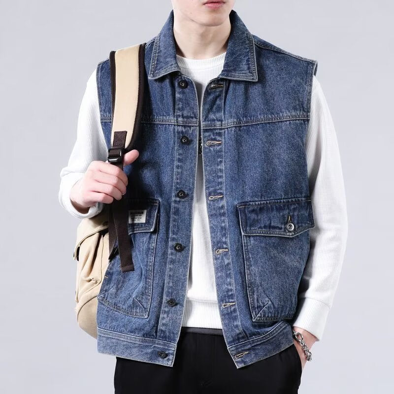 Herren Ärmellose Jeans-Workerweste mit Pattentaschen und kastiger Passform Echoarchiv