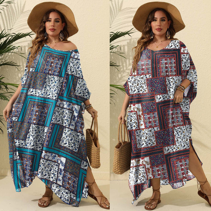Damen luftiges Maxikleid mit farbenfrohem Patchwork-Design Echo Archiv
