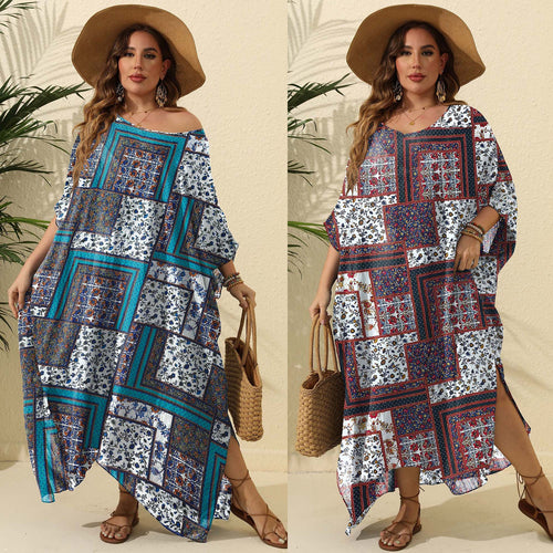 Damen luftiges Maxikleid mit farbenfrohem Patchwork-Design Echo Archiv