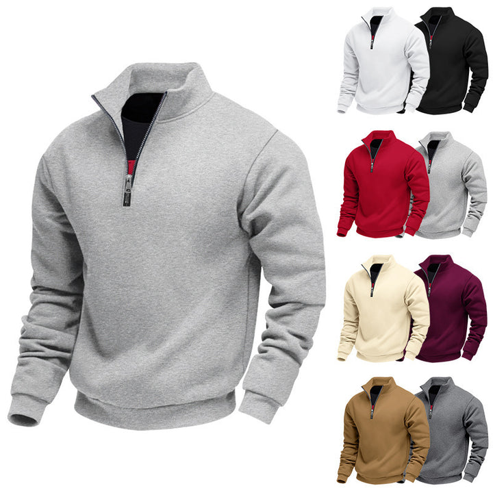 Herren komfortables Halbzip-Sweatshirt mit Stehkragen, leicht angerauter Innenseite und geripptem Saum – Marzano