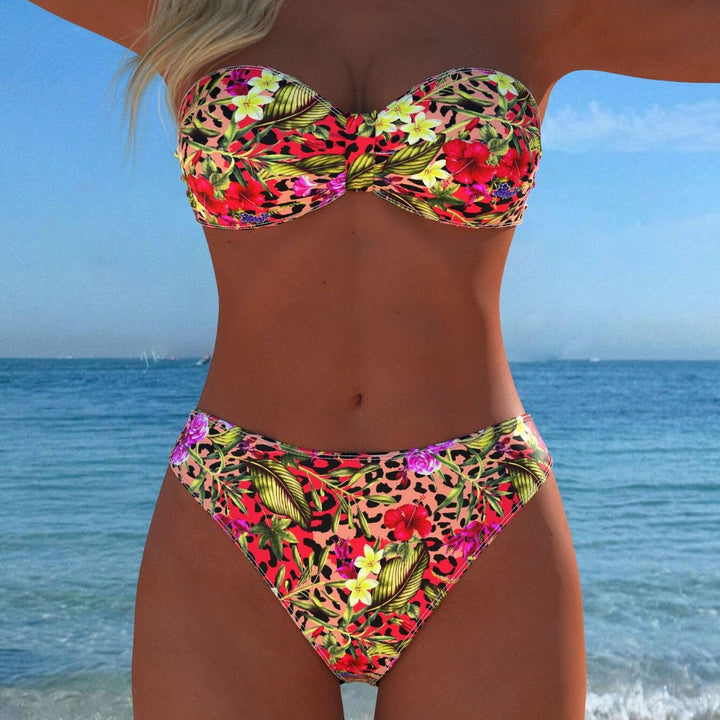 Damen Bandeau-Bikini mit floralem Muster und hohem Beinausschnitt Echo Archiv