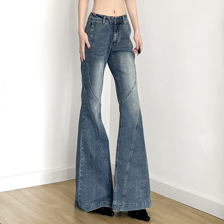 Damen klassische Flared Jeans mit hoher Taille und ausgefranstem Saum Echo Archiv
