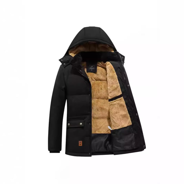Herren Wattierter Parka mit durchgehendem Teddyfutter abnehmbarer Kapuze und Multifachtaschen – Marzano