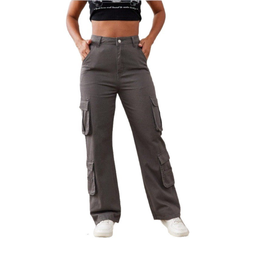 Damen Hochtaillierte Utility-Cargo-Hose mit geradem Bein, Mehrfach-Pattentaschen & verstellbarem Saum Echo Archiv