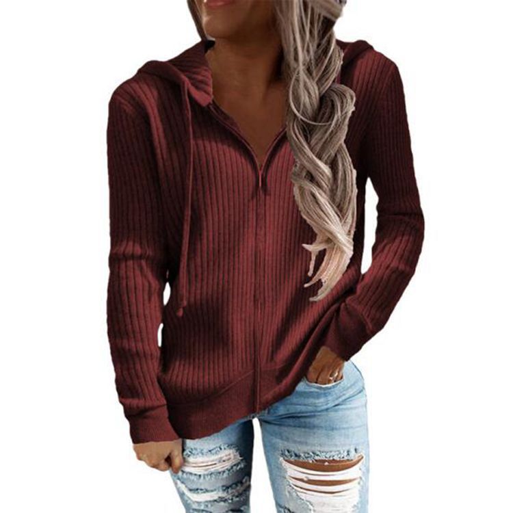 Damen nan gerippter Kapuzen-Zip-Hoodie mit halbem Reißverschluss und Kängurutaschen Echo Archiv