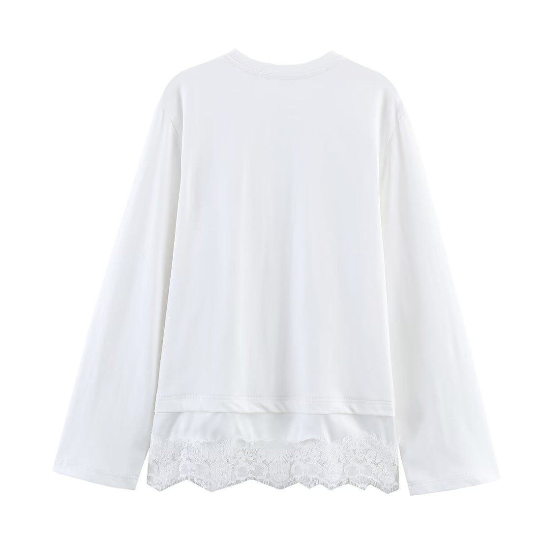 Damen Langes Relaxed‑Shirt mit Rundhals und Spitzenbesatz am Saum Echoarchiv