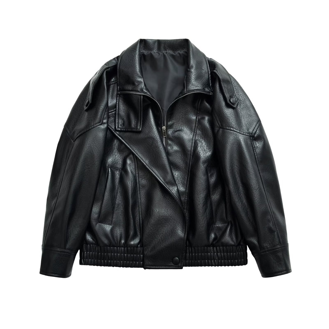 Damen Oversize-Bomberjacke im Biker-Mix mit Revers und elastischem Taillenbund Echoarchiv
